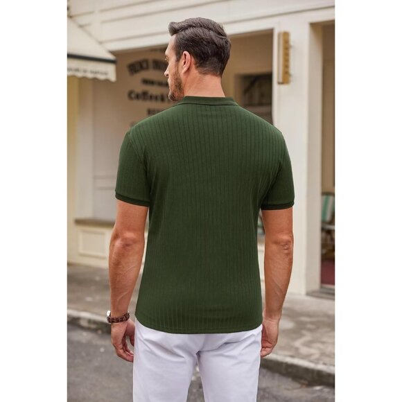 🆕Men Dark Green Polyester Polo Shirt Slim Fit Casual Workout Short Sleeve - Picture 5 of 6